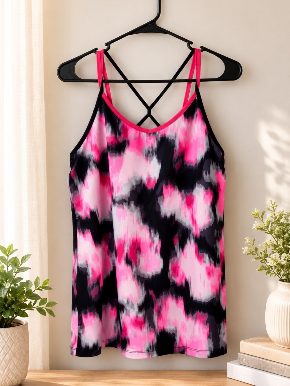 Champion C9 Women's XL Athletic Tank Top Pink Black Abstract Print Built-In Bra - Picture 2 of 6